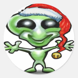 Alien Christmas Classic Round Sticker