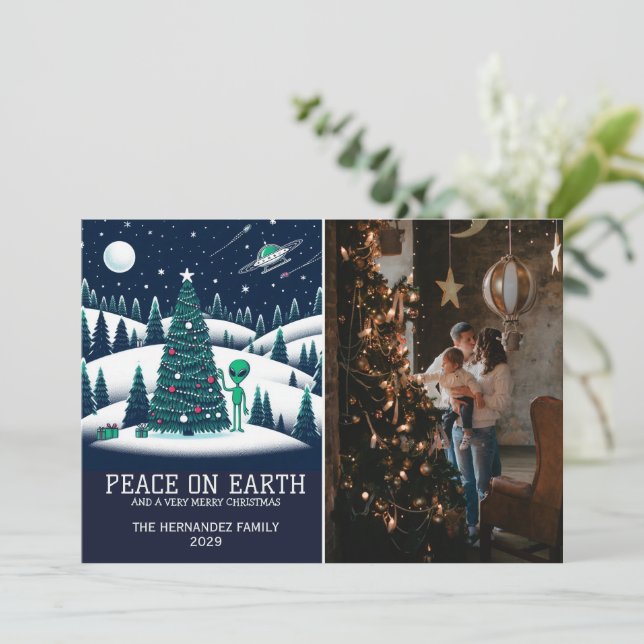 Alien Christmas Holiday Card (Standing Front)