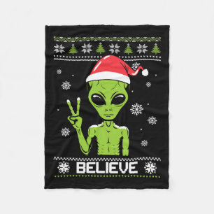 Alien Christmas Sweater Believe Funny Xmas Alien S Fleece Blanket