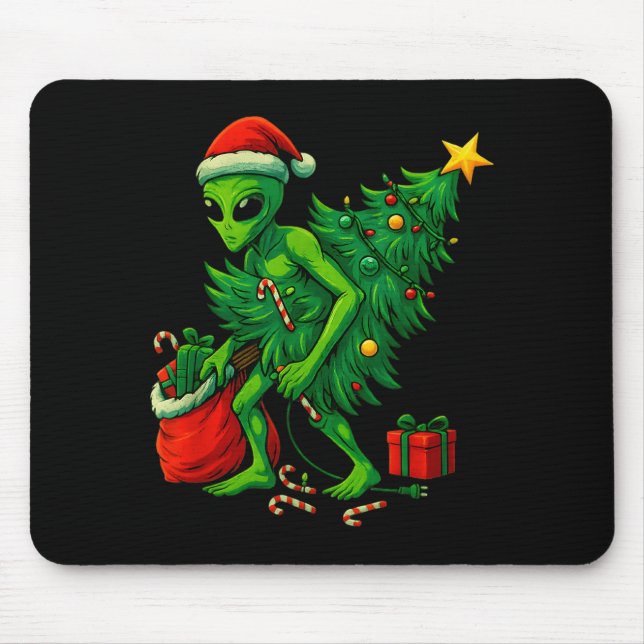 Alien Christmas Tree Lights Xmas Boys Men  Mouse Pad (Front)