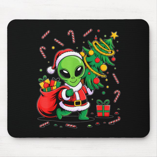 Alien Christmas Tree Lights Xmas Funny Alien  Mouse Pad (Front)