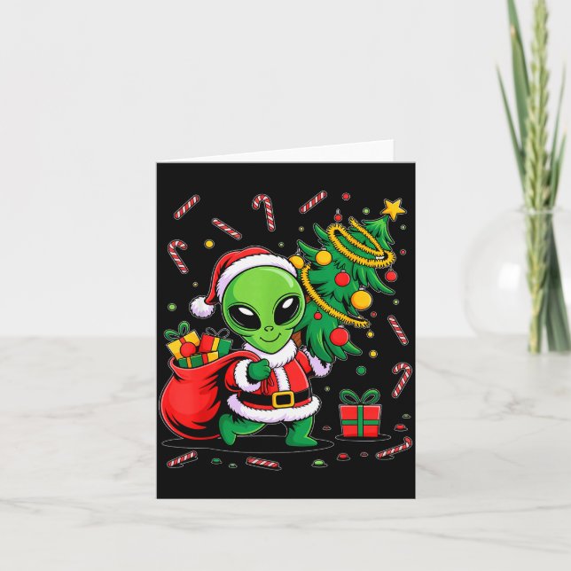 Alien Christmas Tree Xmas Lights Funny Holiday Men Card (Front)