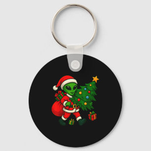 Alien Christmas Tree Xmas Lights Funny Holiday Men Keychain