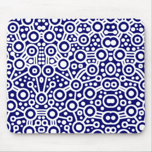 Alien Circuit II - White on Dark Blue Mouse Pad