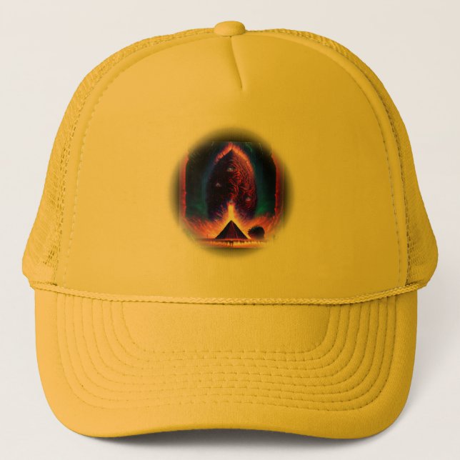 Alien Cocoon Hovers Above Pyramid Crowd Watches Trucker Hat (Front)