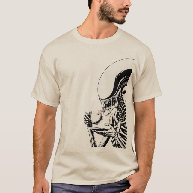 Alien Coffee  – Funny Sci-Fi Horror Parody T-Shirt (Front)