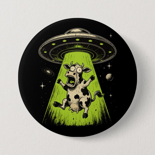 Alien Cow Abduction Weirdcore Surreal 3 Inch Round Button (Front)
