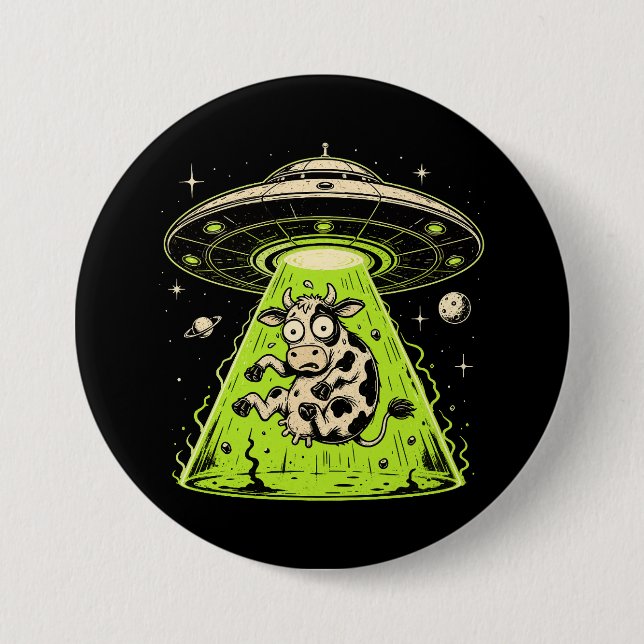 Alien Cow Abduction Weirdcore Surreal 3 Inch Round Button (Front)
