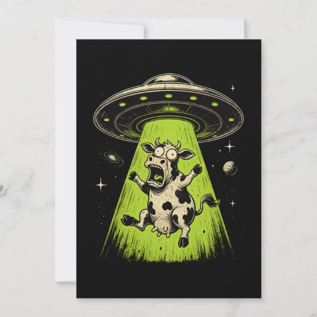 Alien Cow Abduction Weirdcore Surreal Invitation (Front)