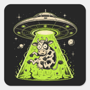 Alien Cow Abduction Weirdcore Surreal Square Sticker