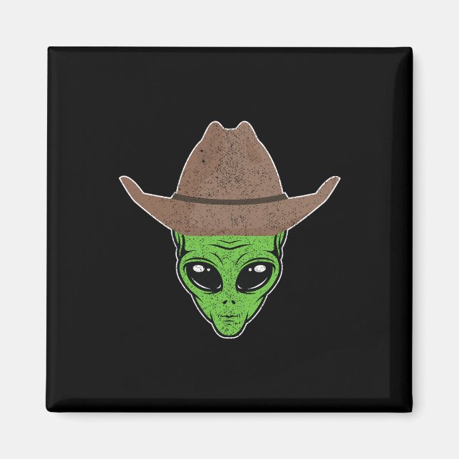 Alien Cowboy Hat Fun Halloween Gift for Outer Spac Magnet (Front)