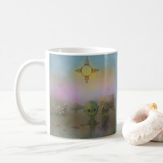 Alien Crash spaceship Roswell New Mexico  Coffee Mug (With Donut)