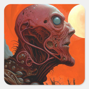 Alien Creature Sci-fi Horror Art Square Sticker
