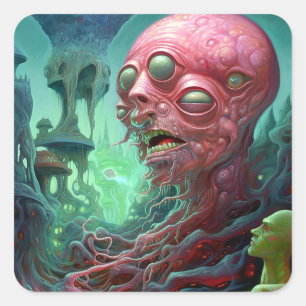 Alien Creature Surreal Horror Art Square Sticker