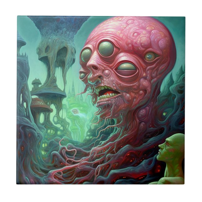Alien Creature Surreal Horror Art Tile (Front)