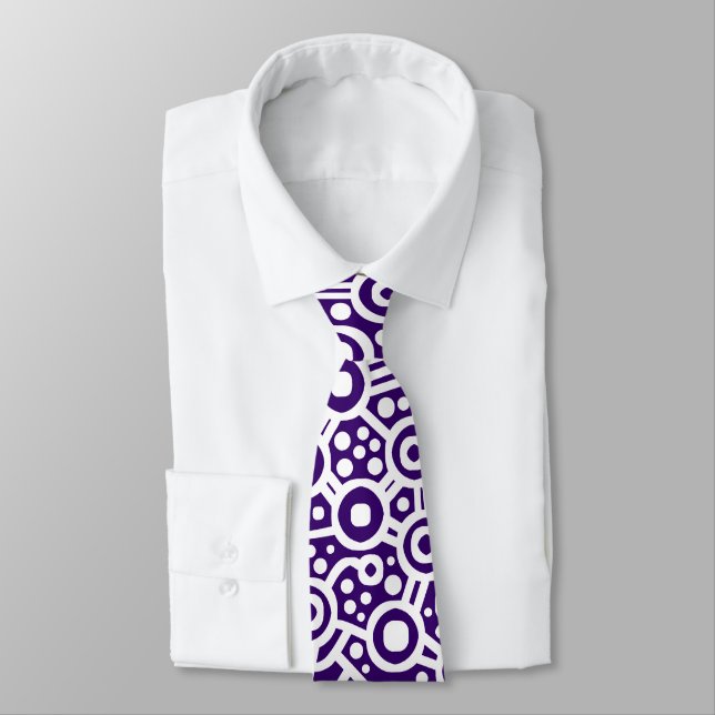 Alien Curcuit Abstract II - White on Deep Violet Tie (Tied)