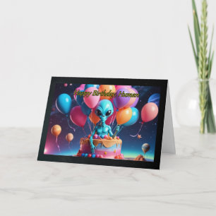 Alien dans la carte d'anniversaire d'un gâteau