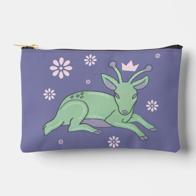 Alien Deer Folk Art | Whimsical Green Fawn Accessory Pouch (Front)