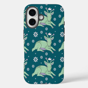 Alien Deer Folk Art Whimsical Green Fawn iPhone 16 Case
