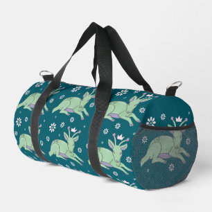 Alien Deer Folk Art Whimsical Green Fawn Duffle Bag