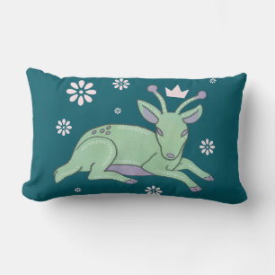 Alien Deer Folk Art   Whimsical Green Fawn Lumbar Pillow