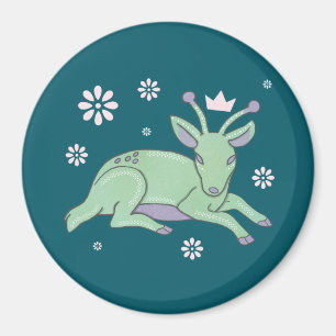 Alien Deer Folk Art   Whimsical Green Fawn Magnet