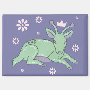 Alien Deer Folk Art   Whimsical Green Fawn Magnet