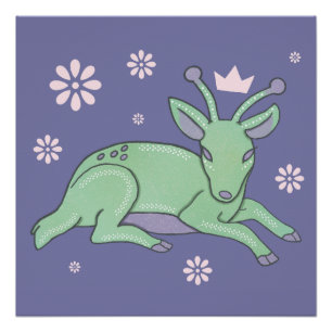 Alien Deer Folk Art Whimsical Green Fawn Poster