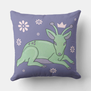 Alien Deer Folk Art   Whimsical Green Fawn Throw Pillow