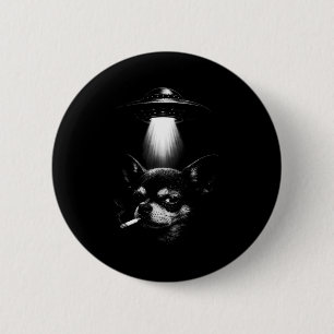 Alien Dog Smoking Cigarette Ufo Tee Funny Chihuahu 2 Inch Round Button