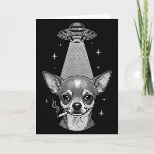 Alien Dog Smoking Cigarette Ufo Tee Funny Chihuahu Card