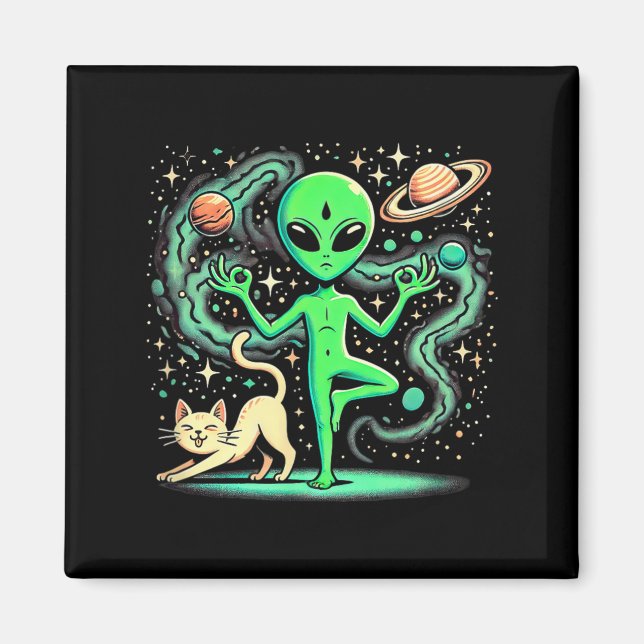 Alien Doing A Yoga - Yoga Pose - Space - Plankton Magnet (Front)