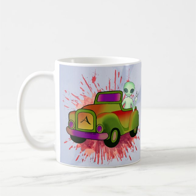 Alien Driving Car Coffee Mug (Left)