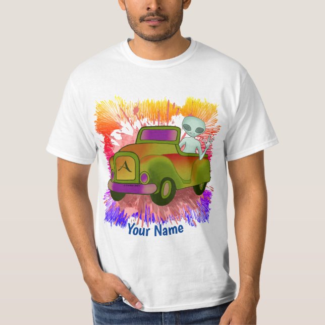 Alien Driving Car T-Shirt (Front)