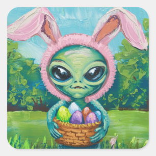 Alien Easter Bunny Square Sticker