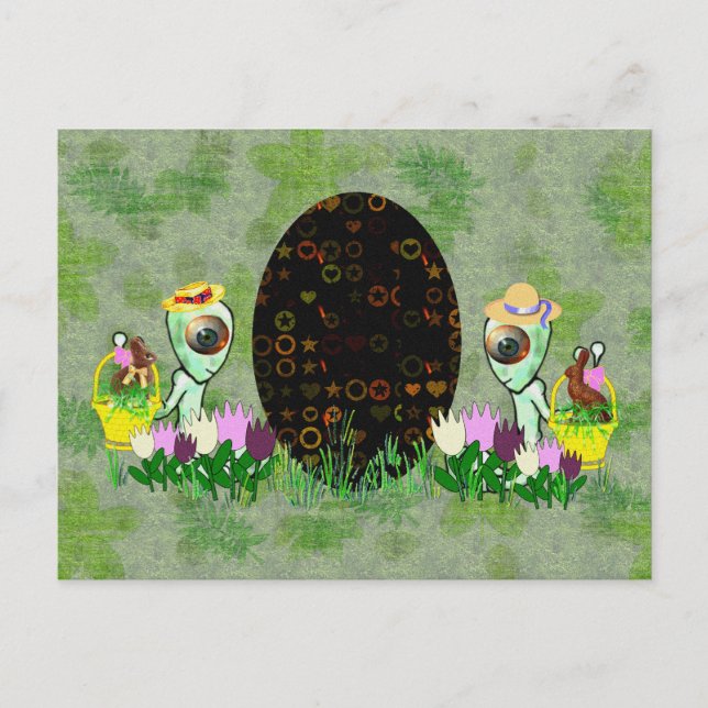 Alien Easter Egg Hunt Holiday Postcard (Front)