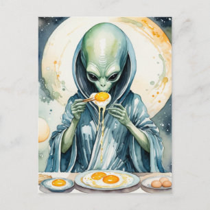 Alien Eating Eggs Postcard