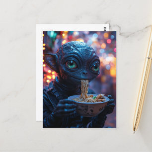 Alien Eating Noodles Postcard
