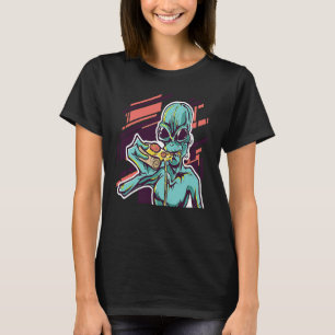 Alien Eating Pizza Modern UFO Martian T-Shirt