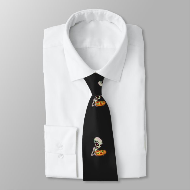 alien eating pizza neck tie (Tied)