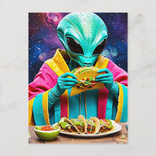 Alien Eating Tacos Postcard