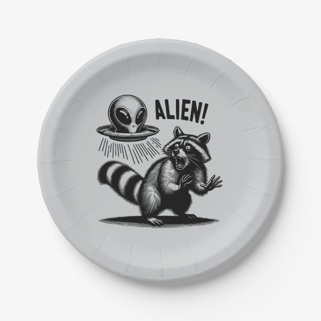 Alien Encounter, Scared Raccoon  Paper Plate (Front)