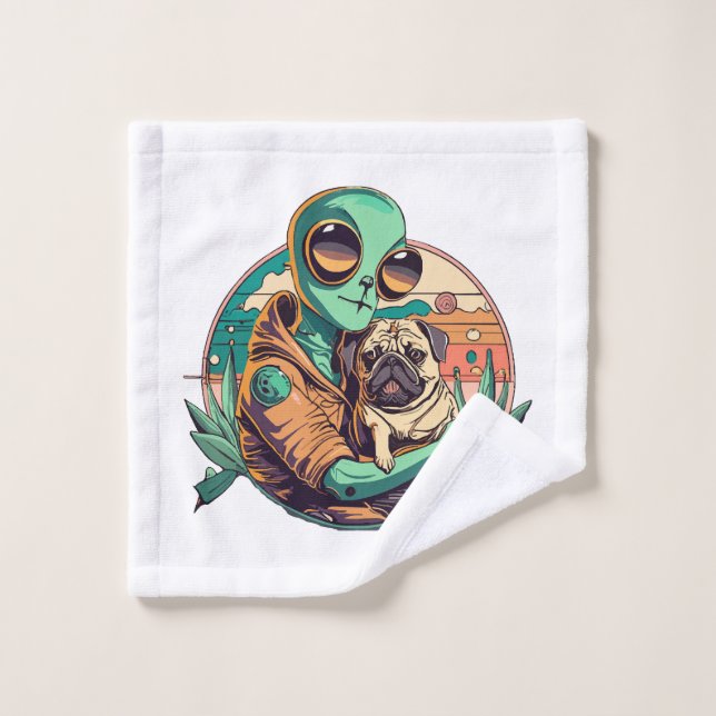 Alien et Pug (Gant de toilette)
