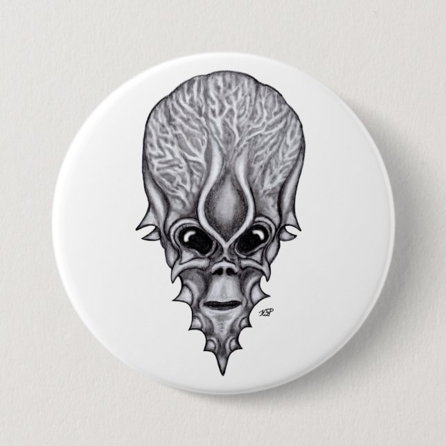 Alien Face , African Skull Facial Reconstruction 3 Inch Round Button (Front)