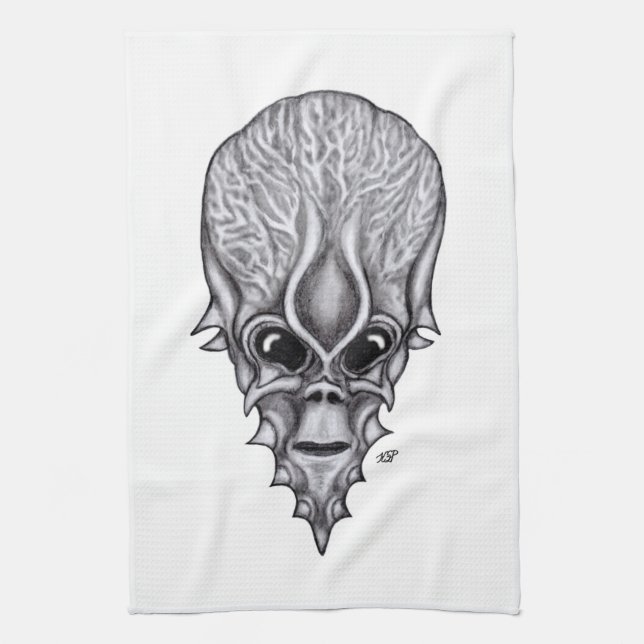 Alien Face , African Skull Facial Reconstruction Kitchen Towel (Vertical)