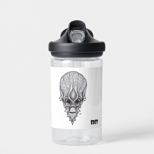 Alien Face , African Skull Facial Reconstruction Water Bottle (Front)