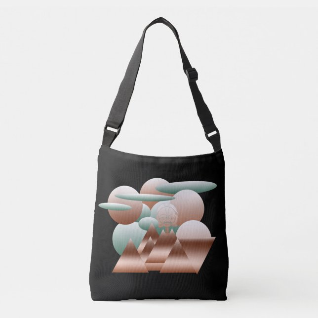 Alien face in abstract space art crossbody bag (Front)