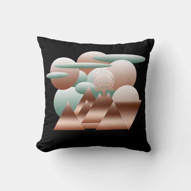 Alien face in abstract space art throw pillow (Front)