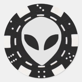 alien face poker chip black classic round sticker