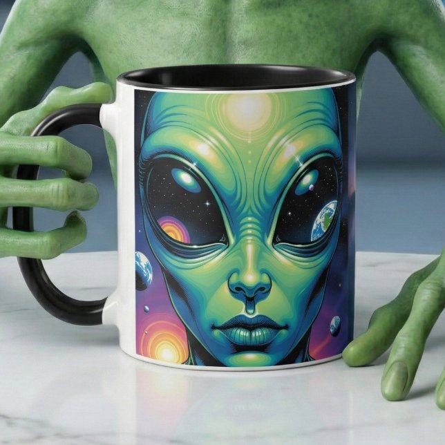 Alien Face with Planets Reflections in Eyes Mug (Creator Uploaded)